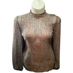 a.n.a Floral Sheer Blouse in Tan and White Plus Size 2X